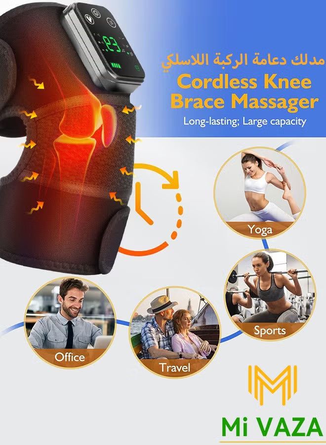 مساج الركبة الكهربائي متعدد الوظائف – تدفئة واهتزاز لتخفيف الألم والتشنجات | لاسلكي وقابل للشحن 🔥
